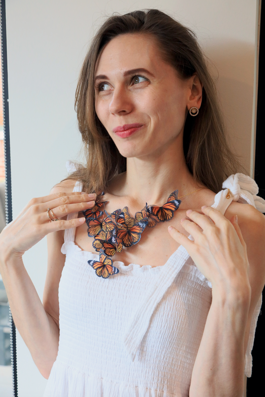Monarch Butterfly Necklace Handmade of silk