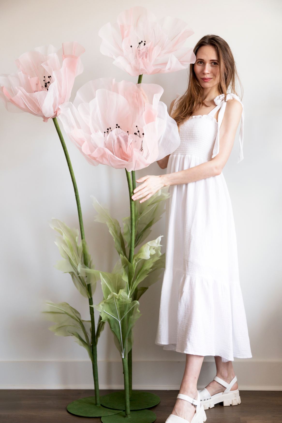 Silk Organza Pink Giant Flowers