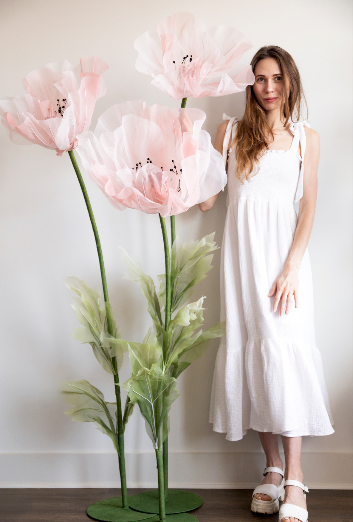 Silk Organza Pink Giant Flowers