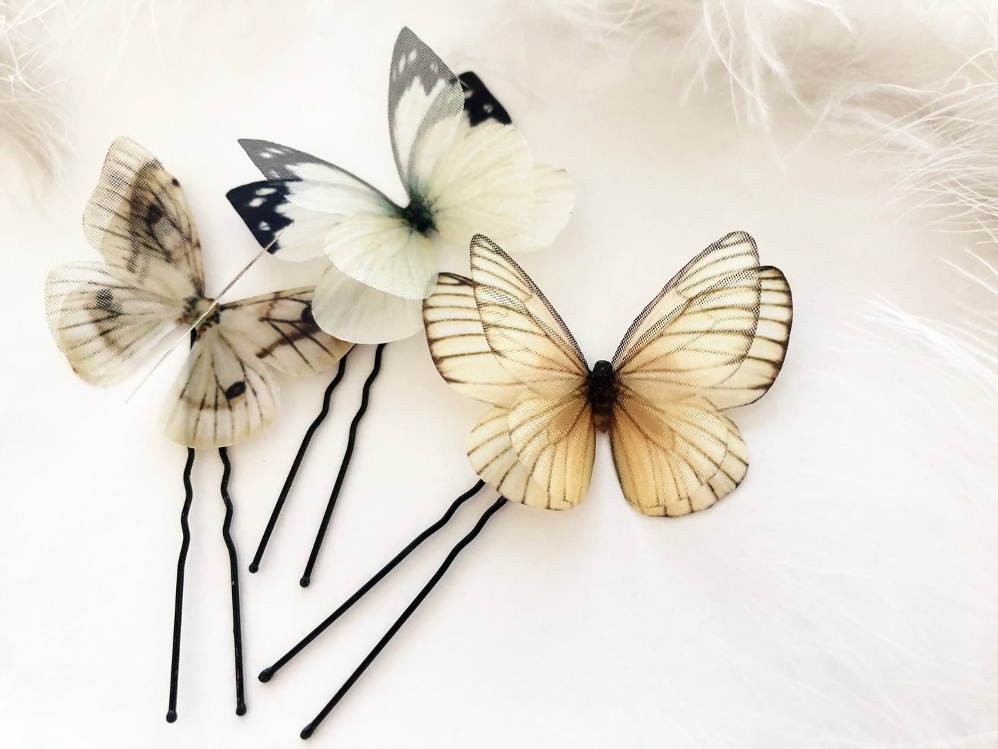 Set of 3 Silk Butterfly Hair Pins