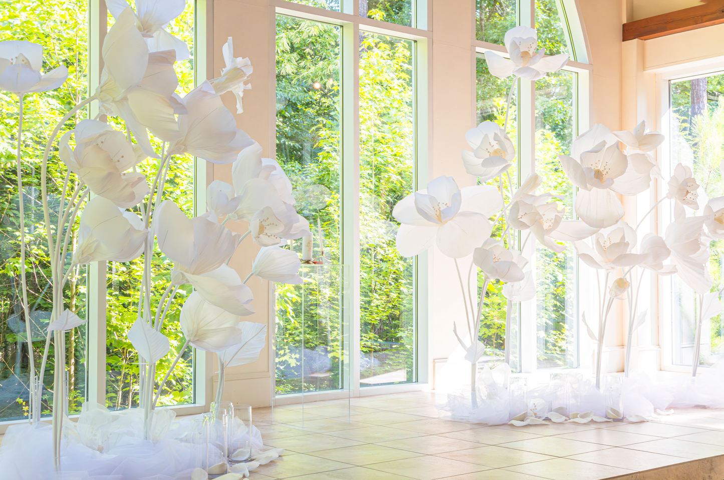 Giant White Flowers for wedding decor at chapel