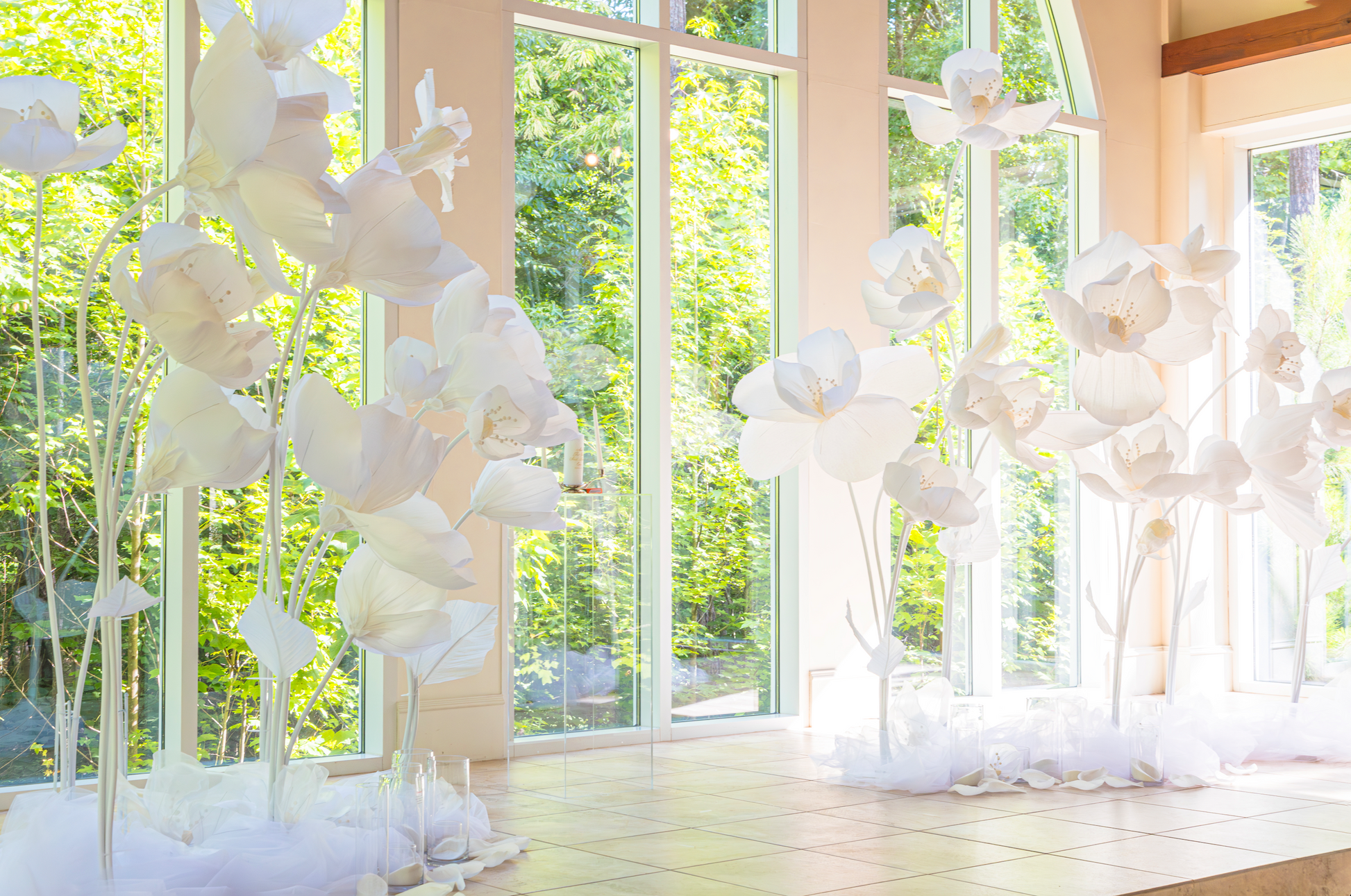 Giant White Flowers for wedding decor at chapel