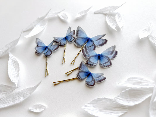 Set of 5 Silk Butterfly Hairpins in Boho Chic Style