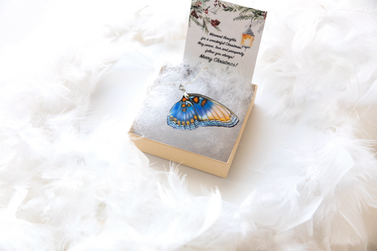 Blue Butterfly wing pendant necklace