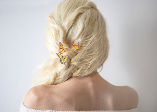Set of Boho Chic Hairpins with Monarch and Swallowtail Butterflies - Silk Butterflies