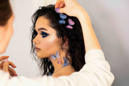 Light Blue Butterfly Hairpins for Unique Hairstyle - Silk Butterflies