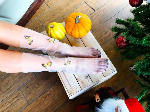 Tulle Socks with 4 "Sunshine" Butterflies - Silk Butterflies