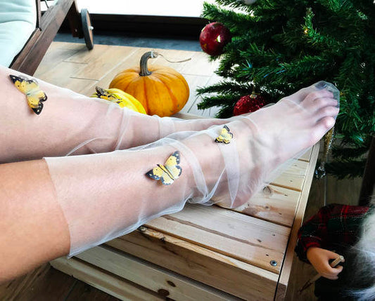 Tulle Socks with 4 "Sunshine" Butterflies - Silk Butterflies