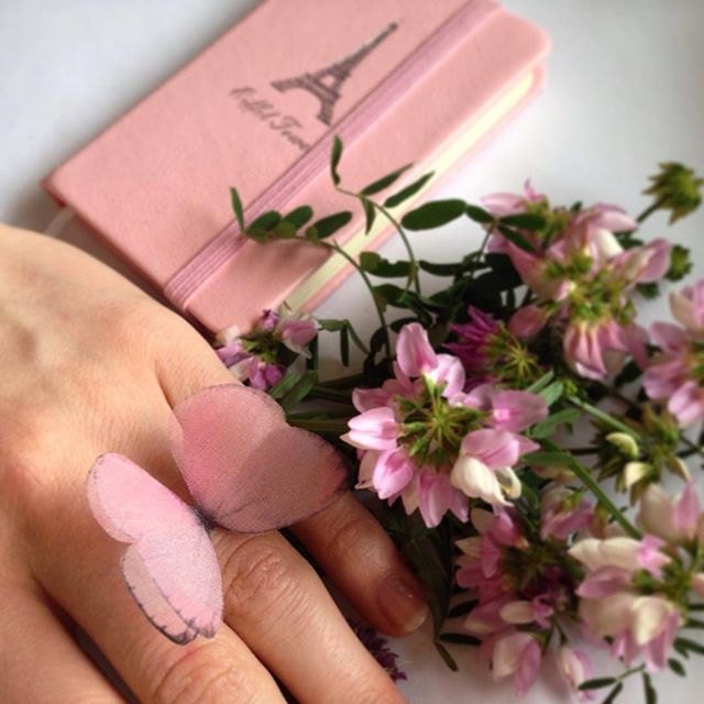 Adjustable Band of Handmade Baby Pink Butterfly Ring