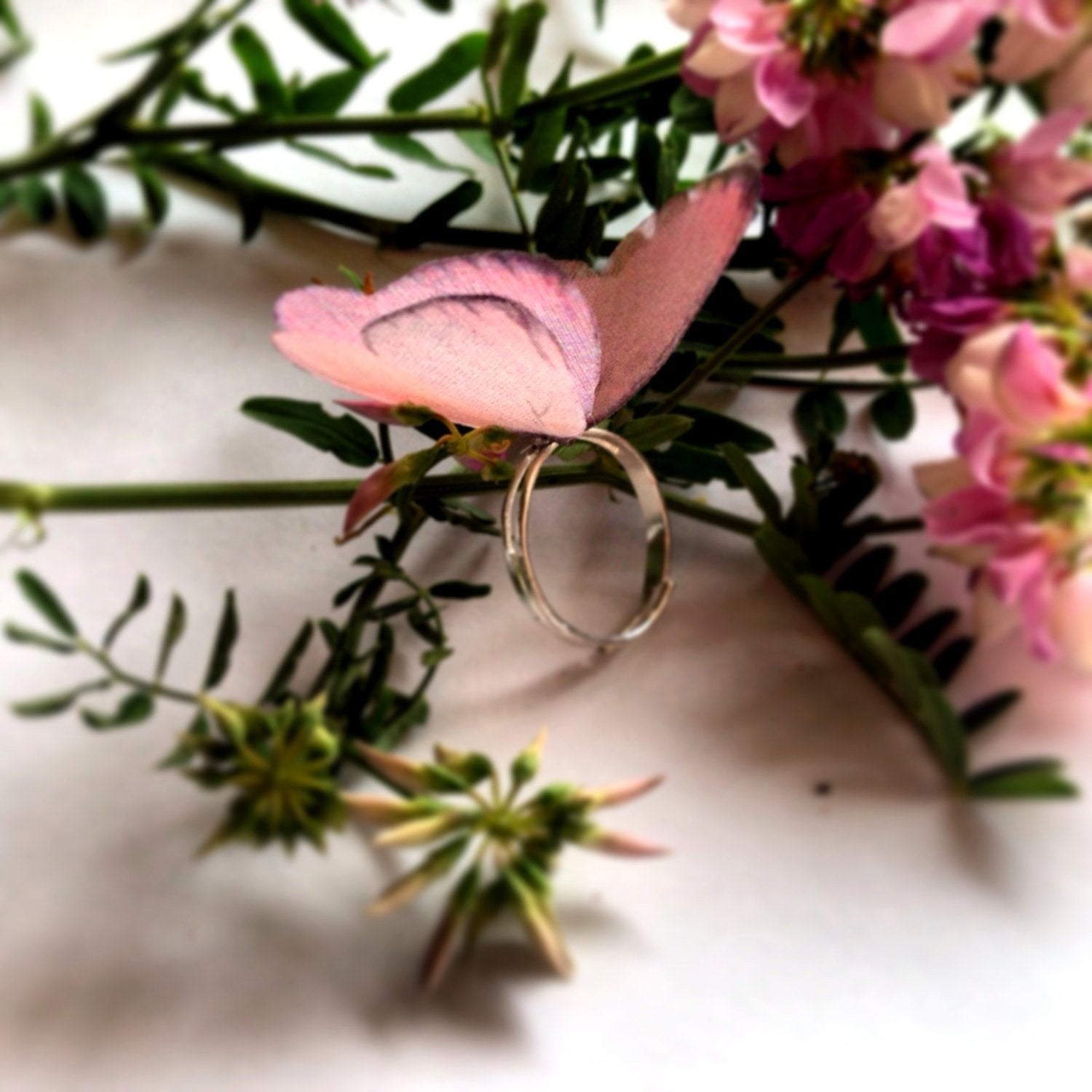 Gorgeous Baby Pink Butterfly Ring with Intricate Silk Wings