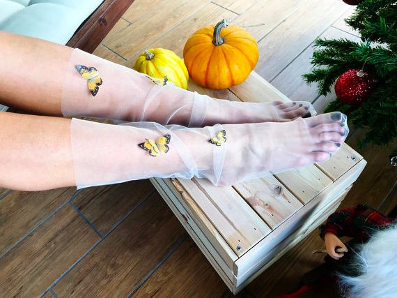 Tulle Socks with 4 "Sunshine" Butterflies - Silk Butterflies