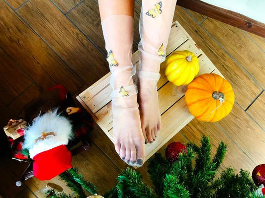Tulle Socks with 4 "Sunshine" Butterflies - Silk Butterflies