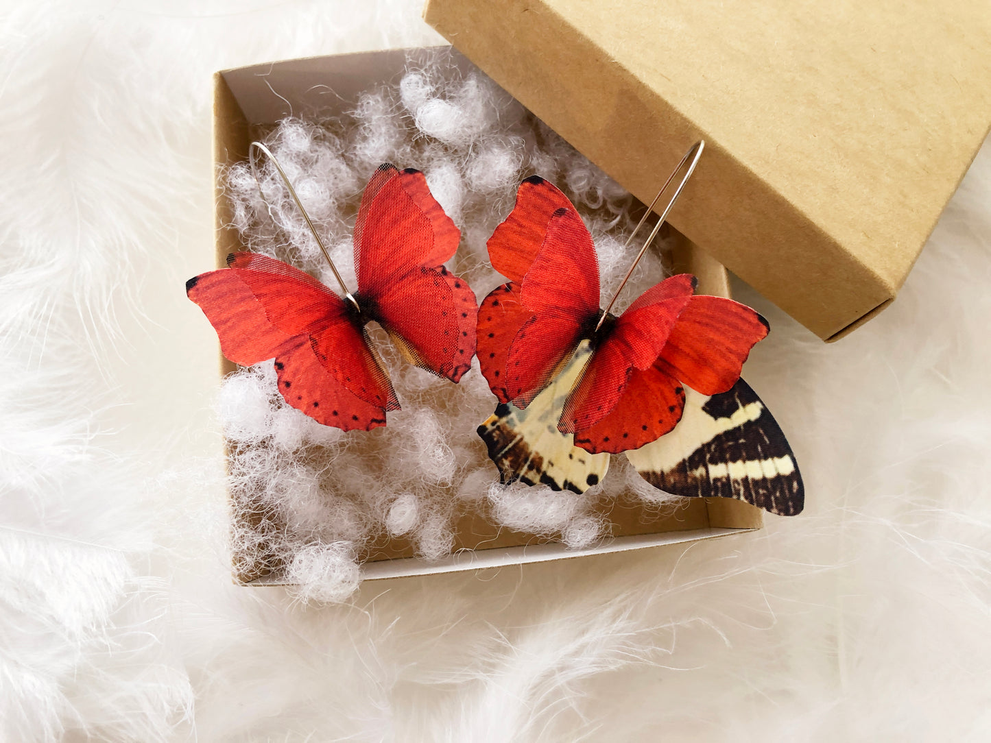 Aesthetic Prom Earrings with Ruby Red Butterflies