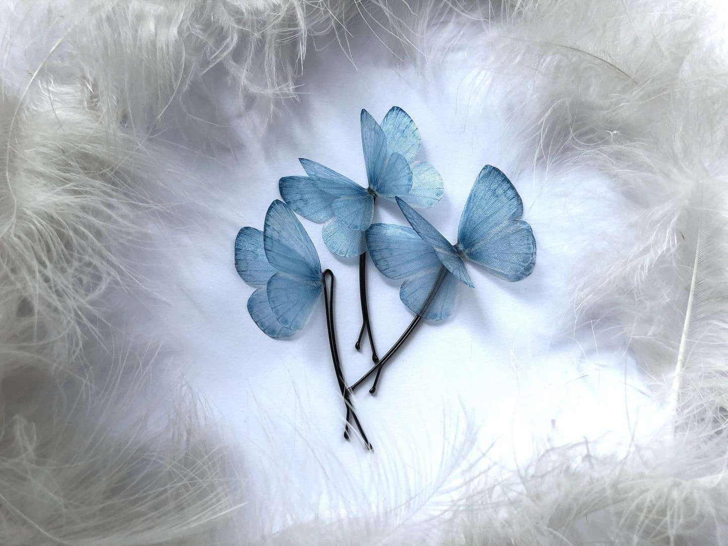 Light Blue Butterfly Hairpins for Unique Hairstyle - Silk Butterflies
