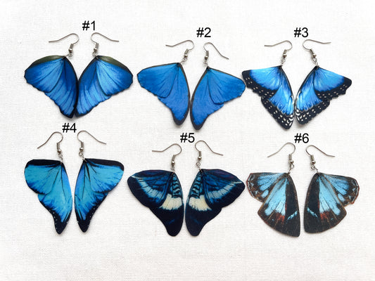 Royal blue butterfly wing earrings with watercolor design