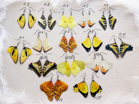 Stunning Swallowtail Butterfly Wing Earrings in Bright Yellow Color