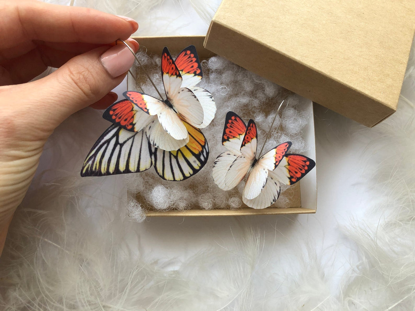 Mismatched Boho style silk butterfly earrings