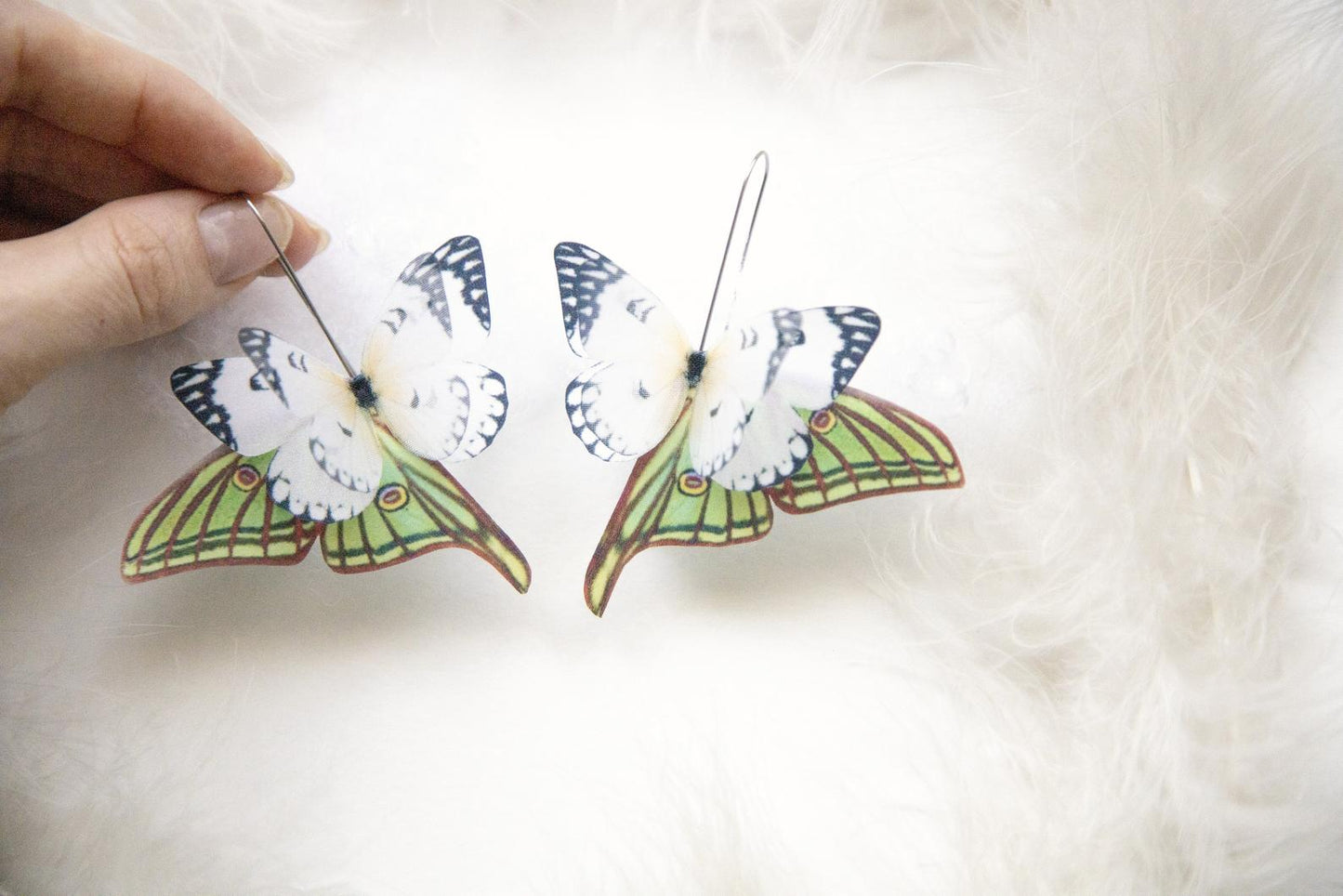 Boho style ivory butterfly wing earrings for butterfly lovers