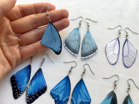 Dark Blue Butterfly Wing Earrings in Fairy Wings Design