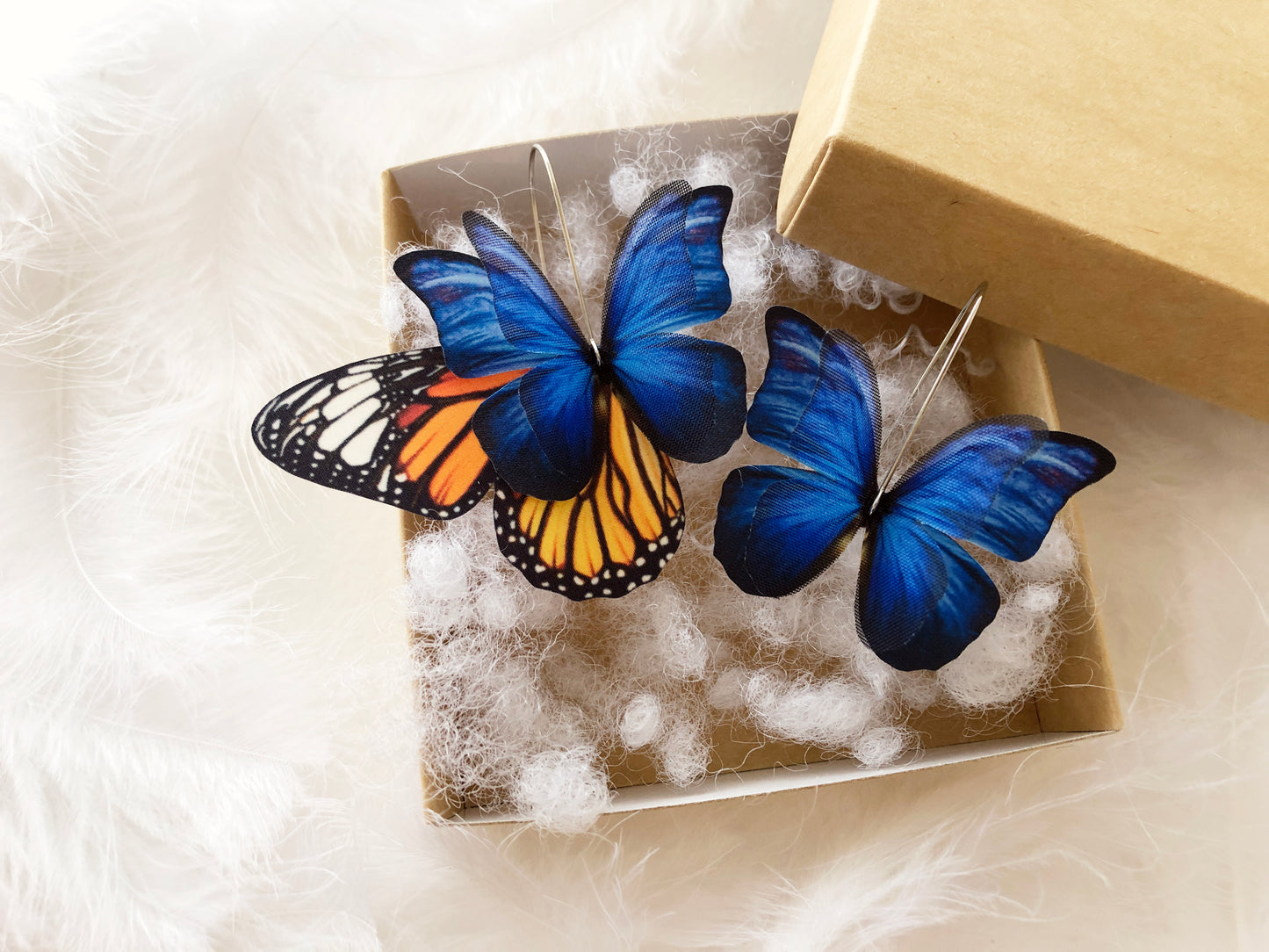 Cute prom earrings in a fairy-inspired style with fabric wings