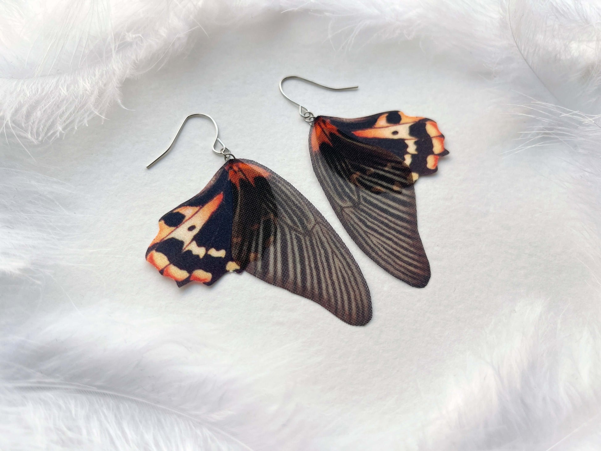 Whimsical Moth Earrings with Black Wings and Intricate Design