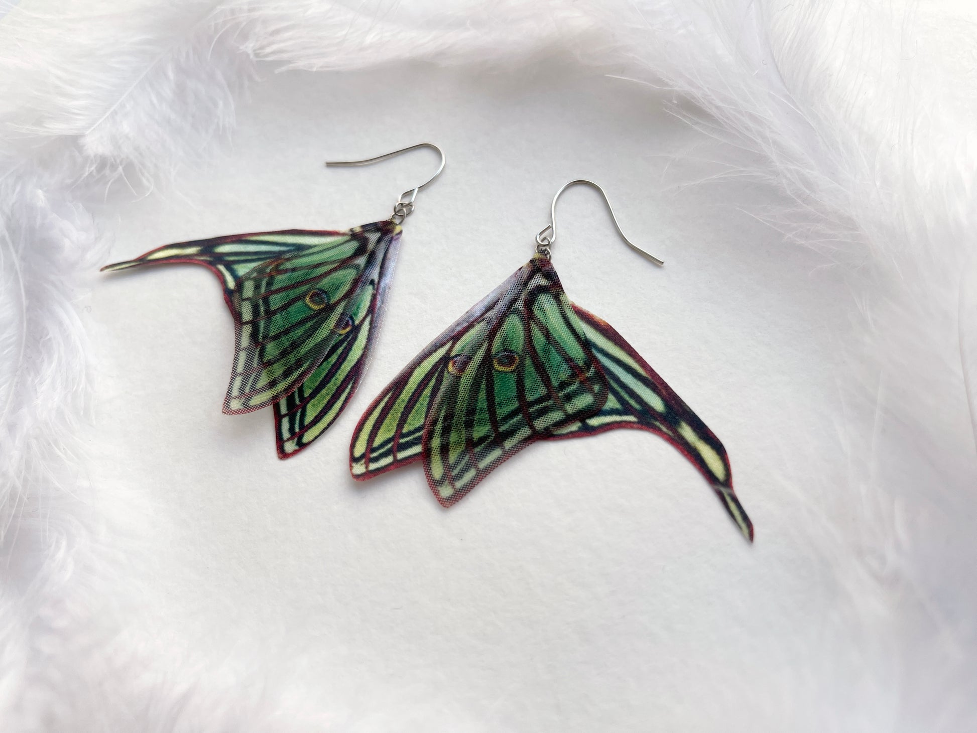 Whimsical Green Moth Earrings in Boho Style