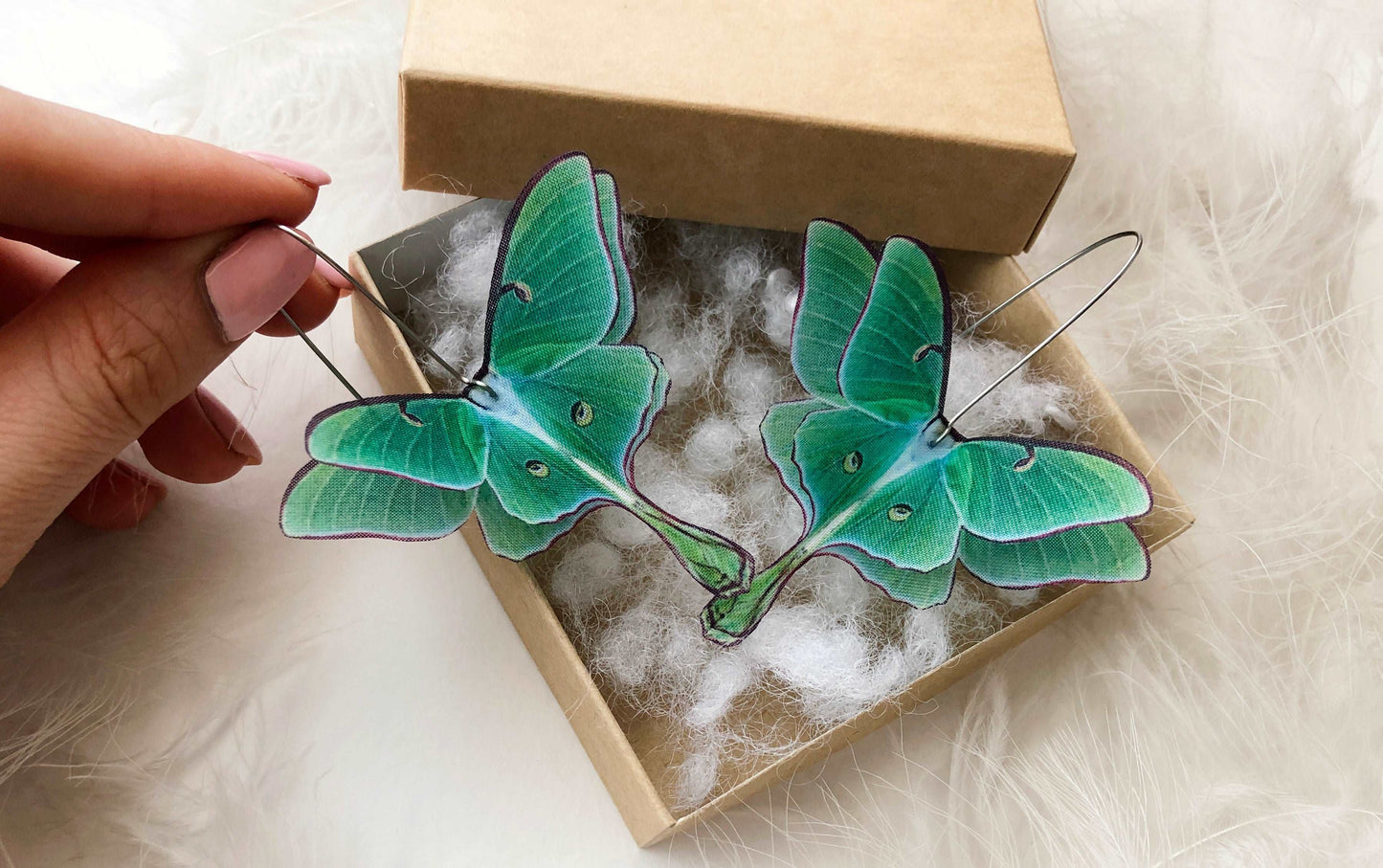 Luna Moth Emerald Earrings for everyone who loves Butterflies - Silk Butterflies