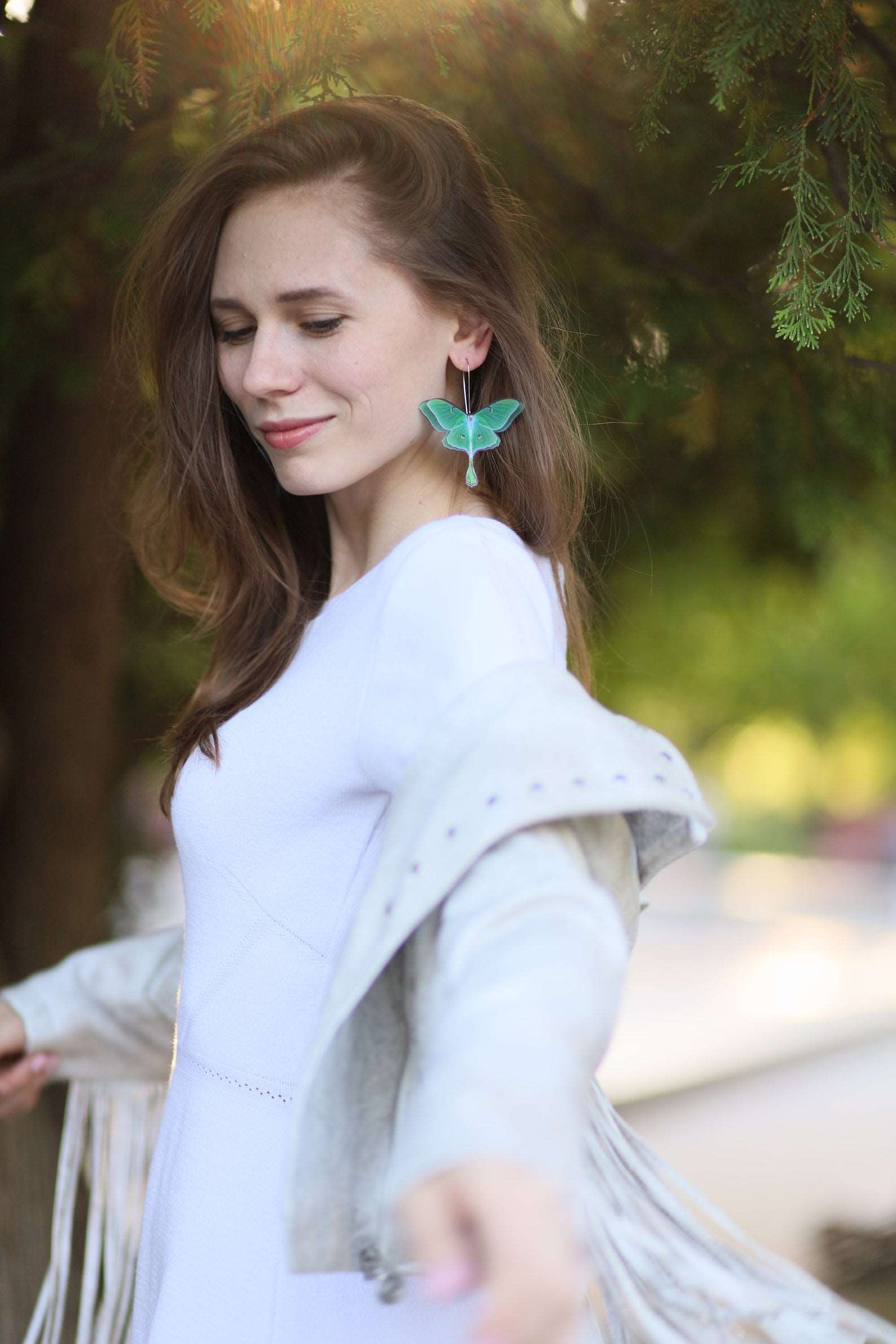 Luna Moth Emerald Earrings for everyone who loves Butterflies - Silk Butterflies