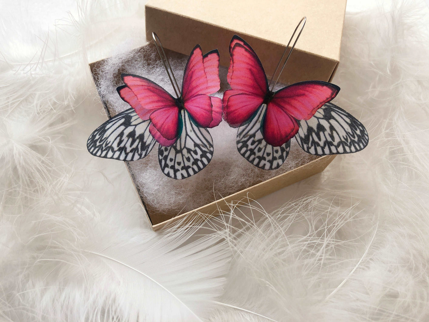 Handmade butterfly wing earrings in vibrant colors