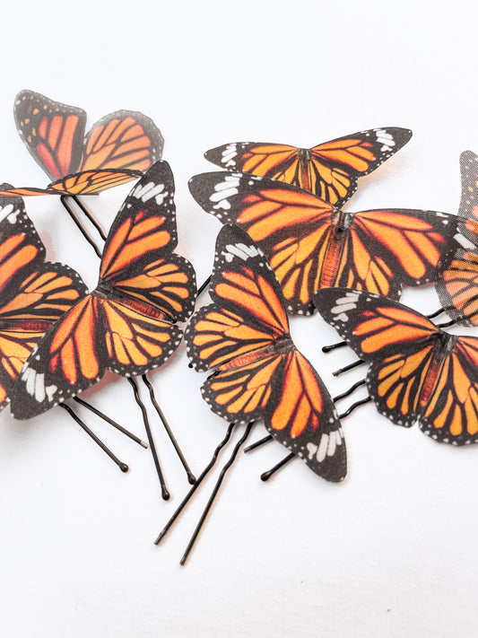 Set of butterfly hairpins hand made of silk in boho chic style perfect addition for burning man hairstyle or music festival look with wings