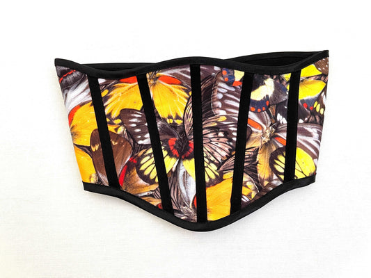 Butterfly canvas underbust corset with lace-up back
