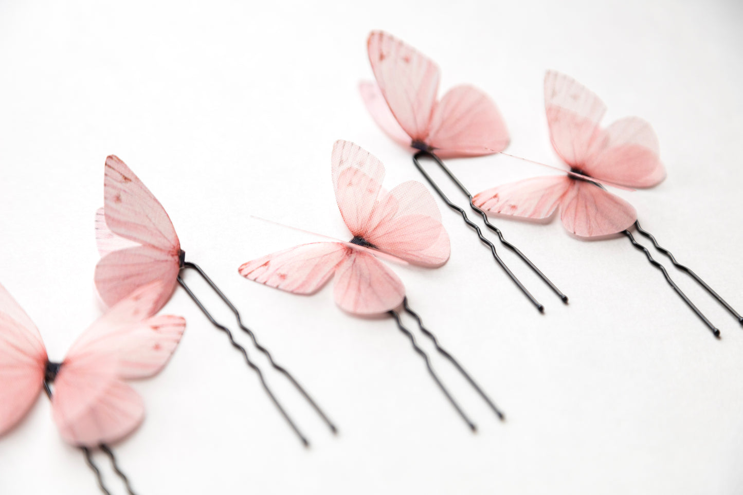 Set of Pale Pink Butterfly Hairpins