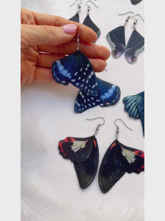Handmade Gothic Style Wing Earrings with Black Wings and Whimsical Design