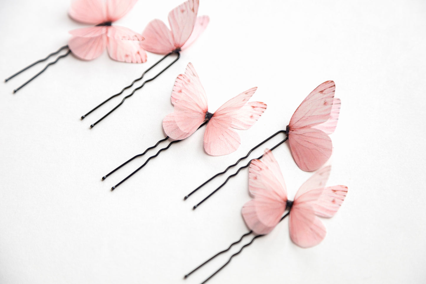 Set of Pale Pink Butterfly Hairpins