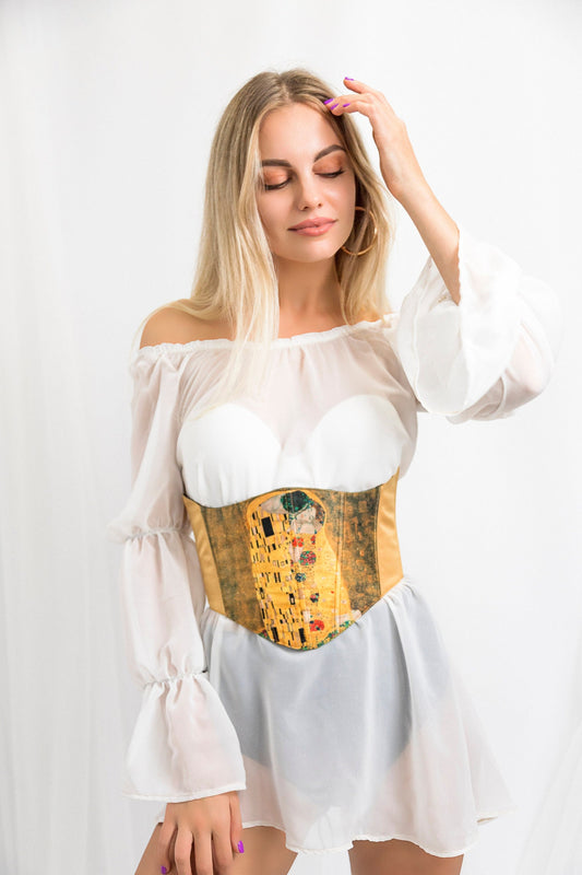Close-up of the intricate lace-up detailing on the corset belt