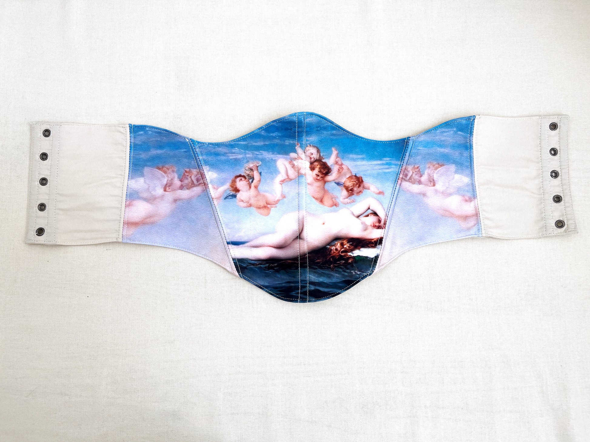 Renaissance under bust corset belt inspired by Cabanel's "The Birth of Venus" on white background