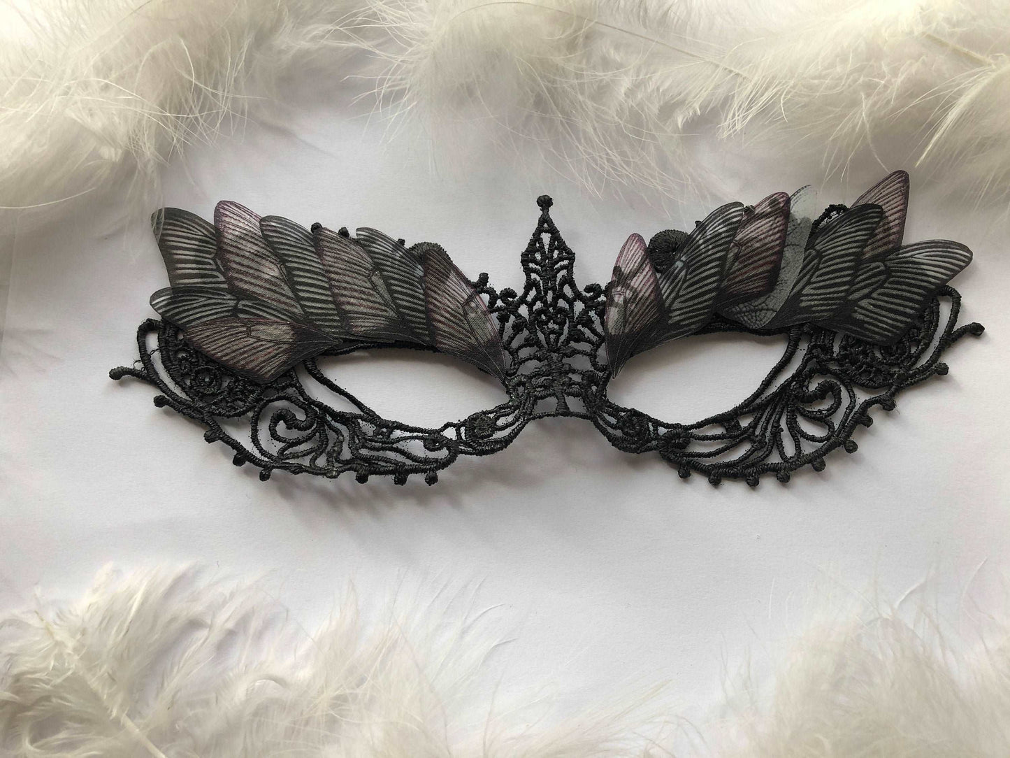 Mask of Black Silk Butterflies Wings - Silk Butterflies