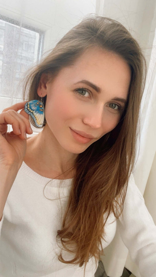 Novelty Moth Earrings with Blue Wings