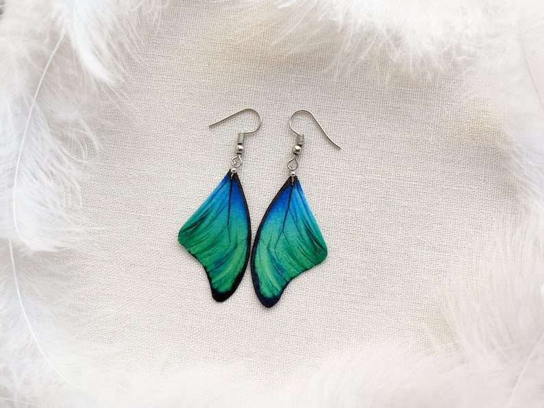 Drop Earrings with Green Butterfly Wings - nature-inspired