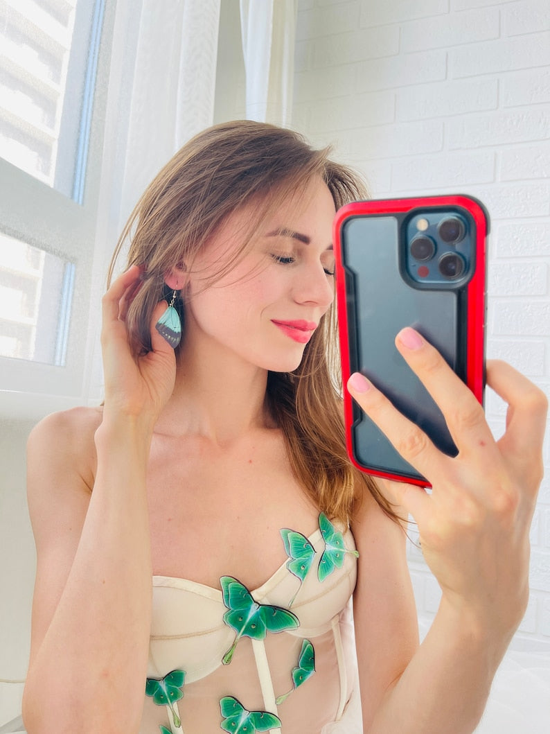 Luna Moth Wing Earrings - side view