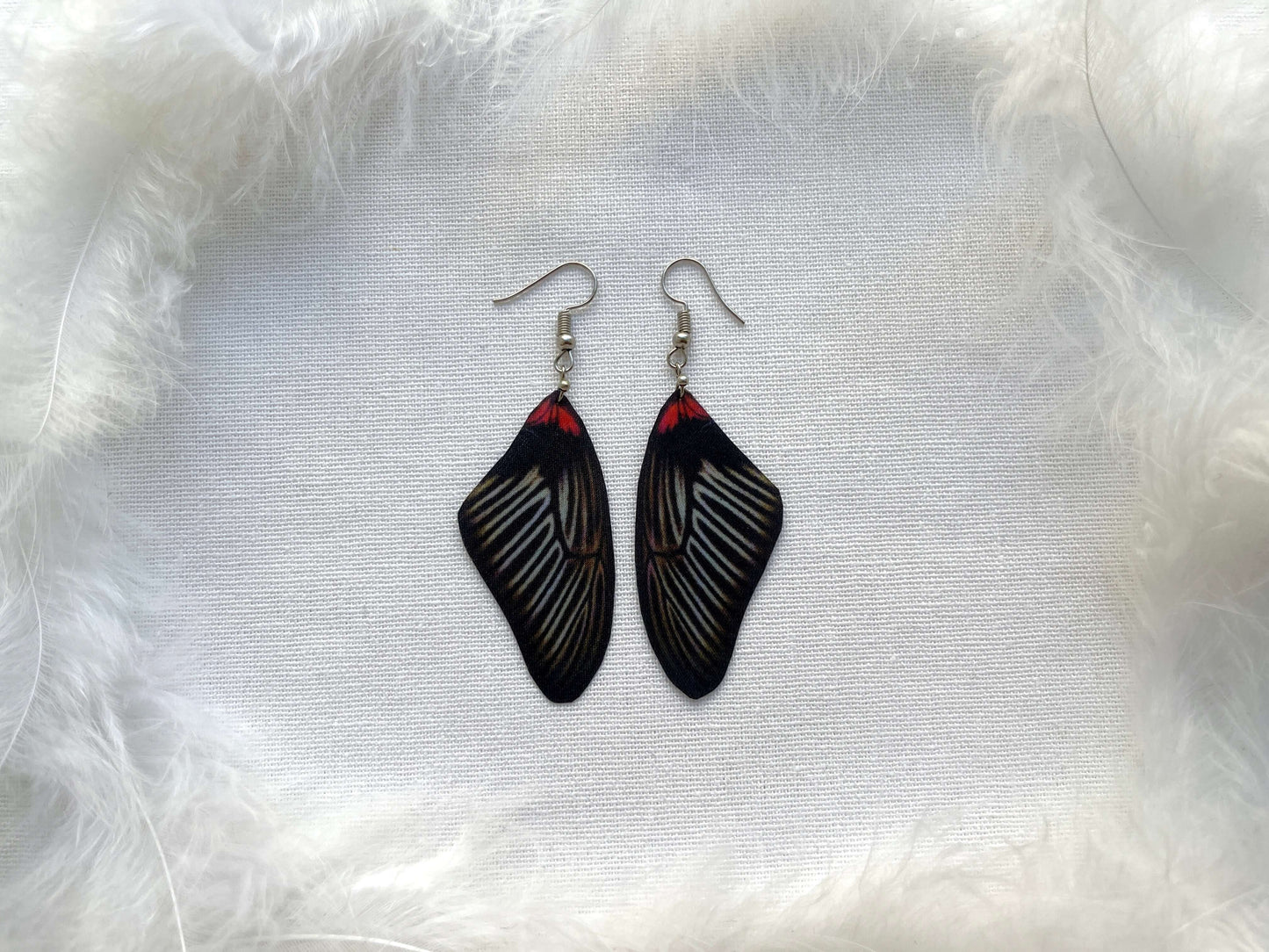 Whimsical Moth Earrings with Black Wings and Intricate Design