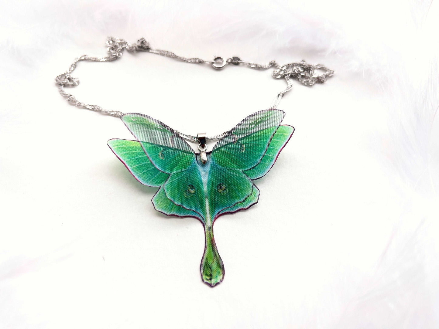 Green Lunar Moth Pendant with matching chain - The perfect gift for the nature lover in your life