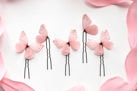 Set of Pale Pink Butterfly Hairpins