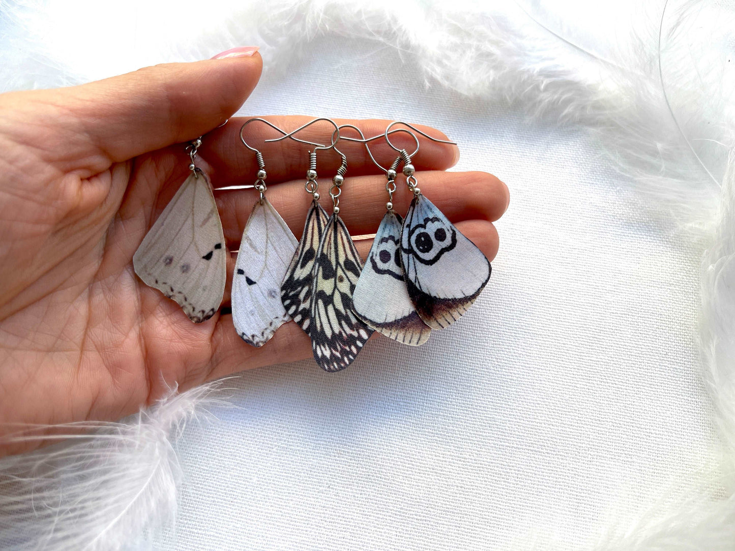 High-Quality Handmade Earrings with Black and White Butterfly Wings