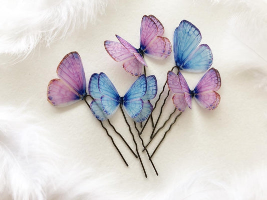 Purple and Blue Butterfly Hairpins Set