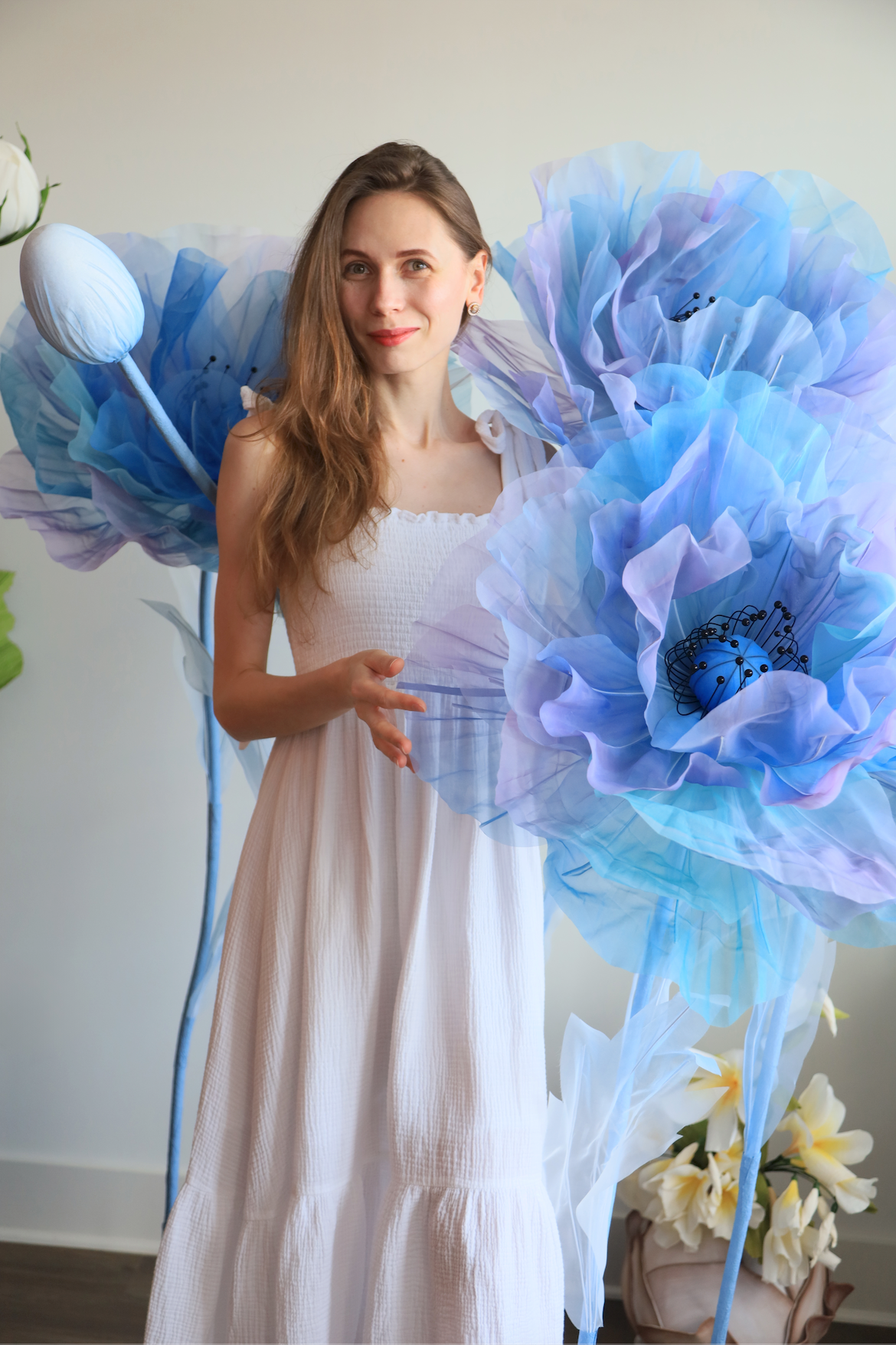 Giant Blue Flowers Handmade of Silk