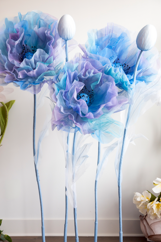 Luxury Store Window decor - Giant Blue Flowers Handmade of Silk