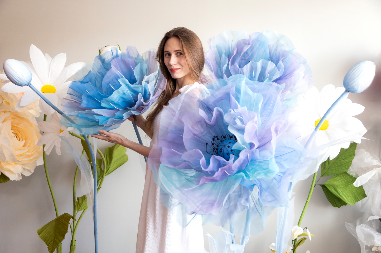 Luxury Wedding decor - Giant Blue Flowers Handmade of Silk