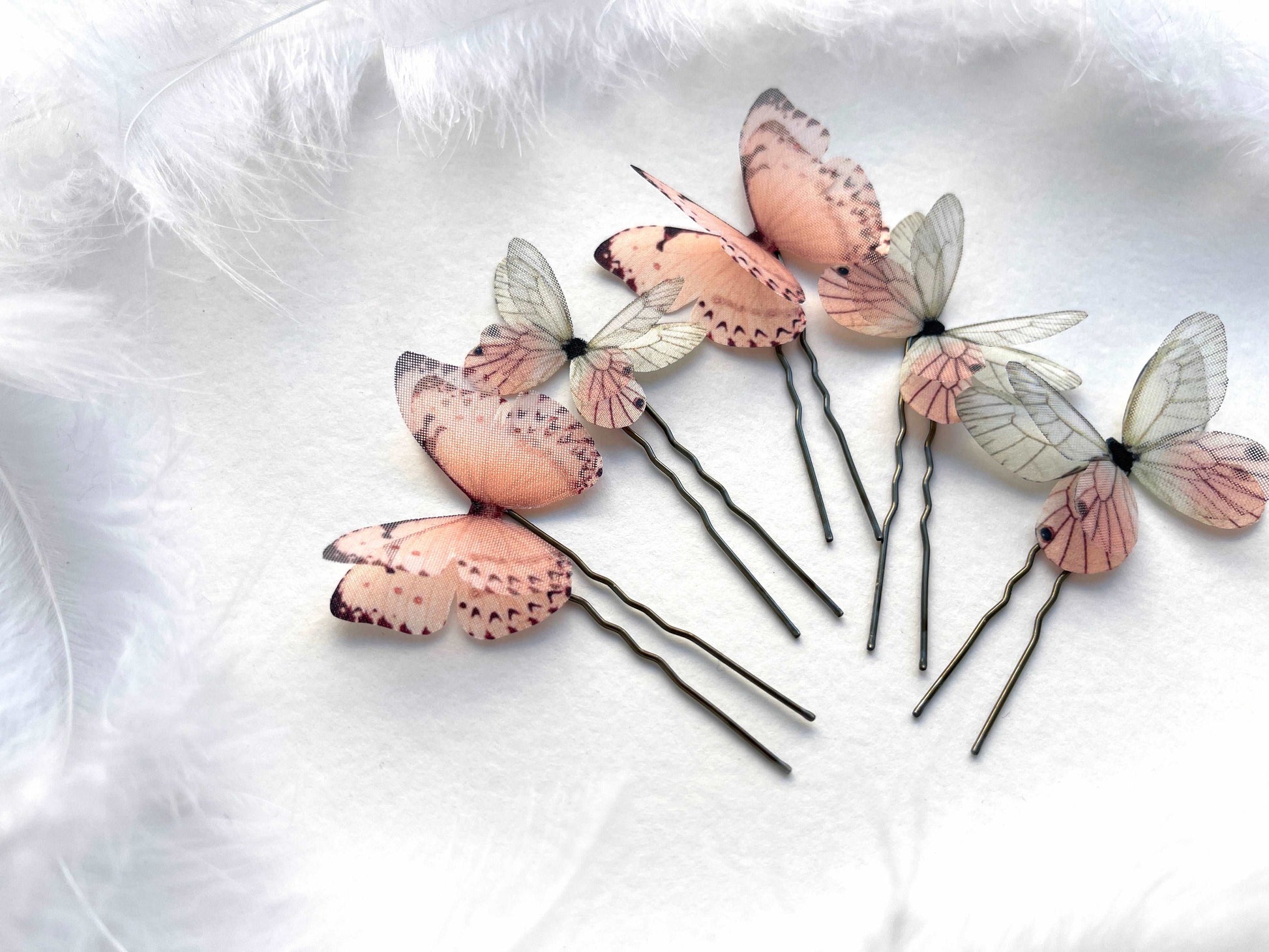 Handmade pink butterfly hairpins