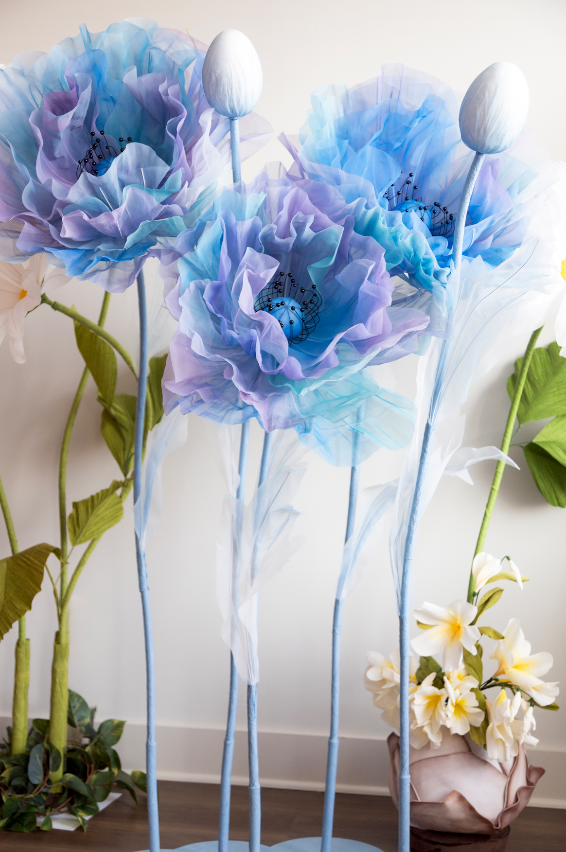 Luxury event decor - Giant Blue Flowers Handmade of Silk
